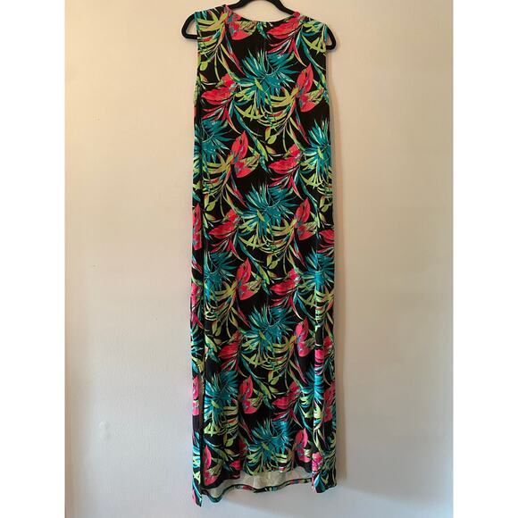 Chico's Black Multicolor Sleeveless Tank Dress Maxi Dress Tropical 3 / XL / 16 - Picture 5 of 9